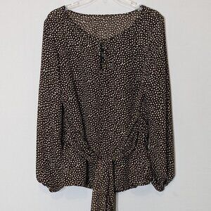 ALLISON MORGAN Brown Dot Chiffon Two-Layer Long Sleeve Blouse; Size M